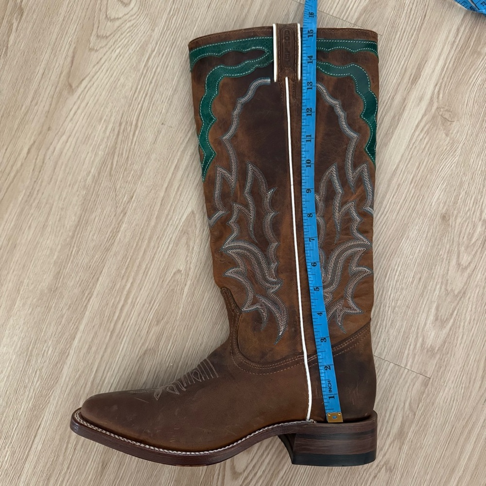 Boulet turquoise rodeo Western leather square toe hillbilly golden Boots NEW - Picture 8 of 9